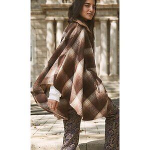 New! Free People Woodstock Brushed Plaid Poncho nwot